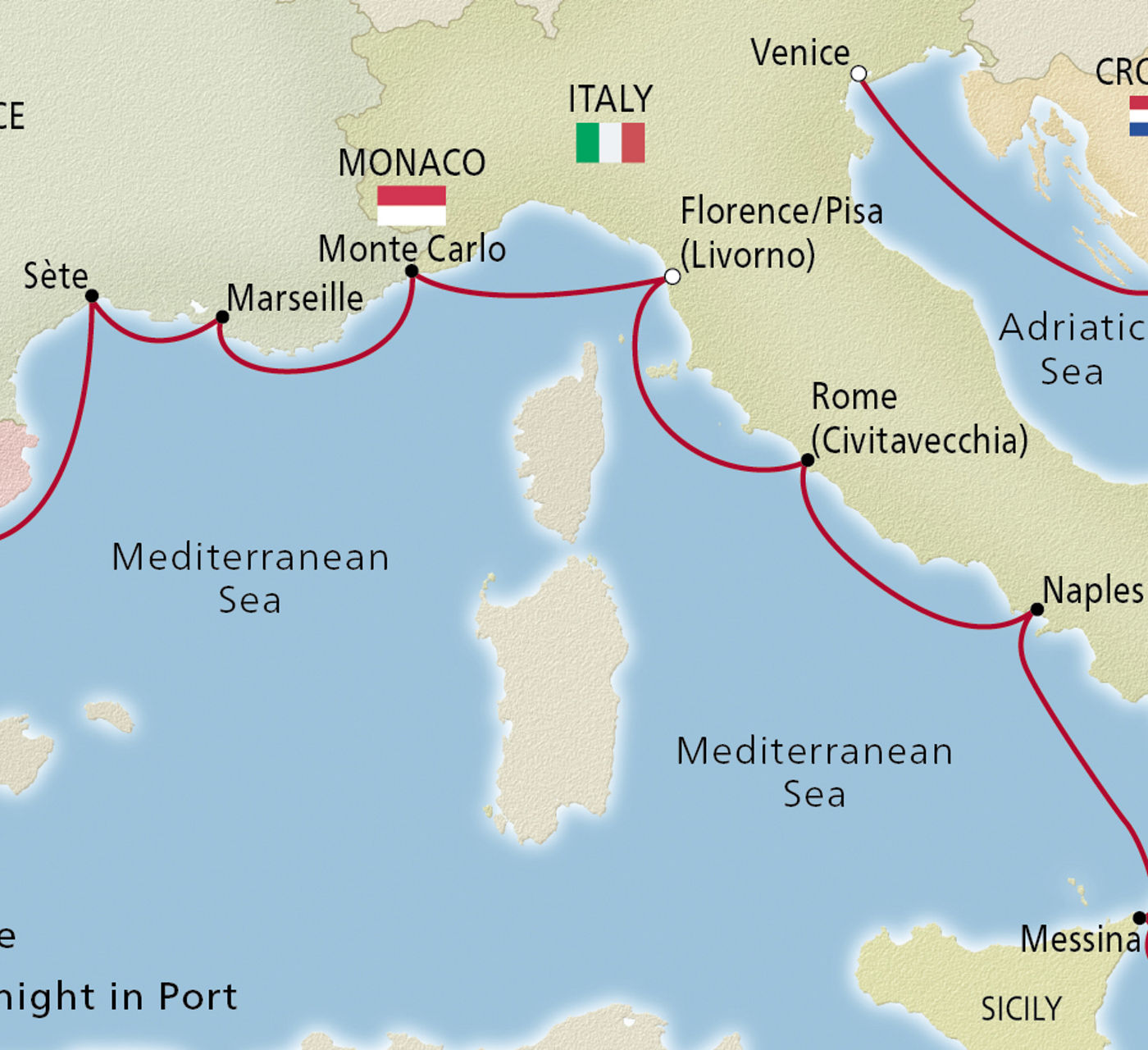 Map of Mediterranean & Italian Sojourn itinerary