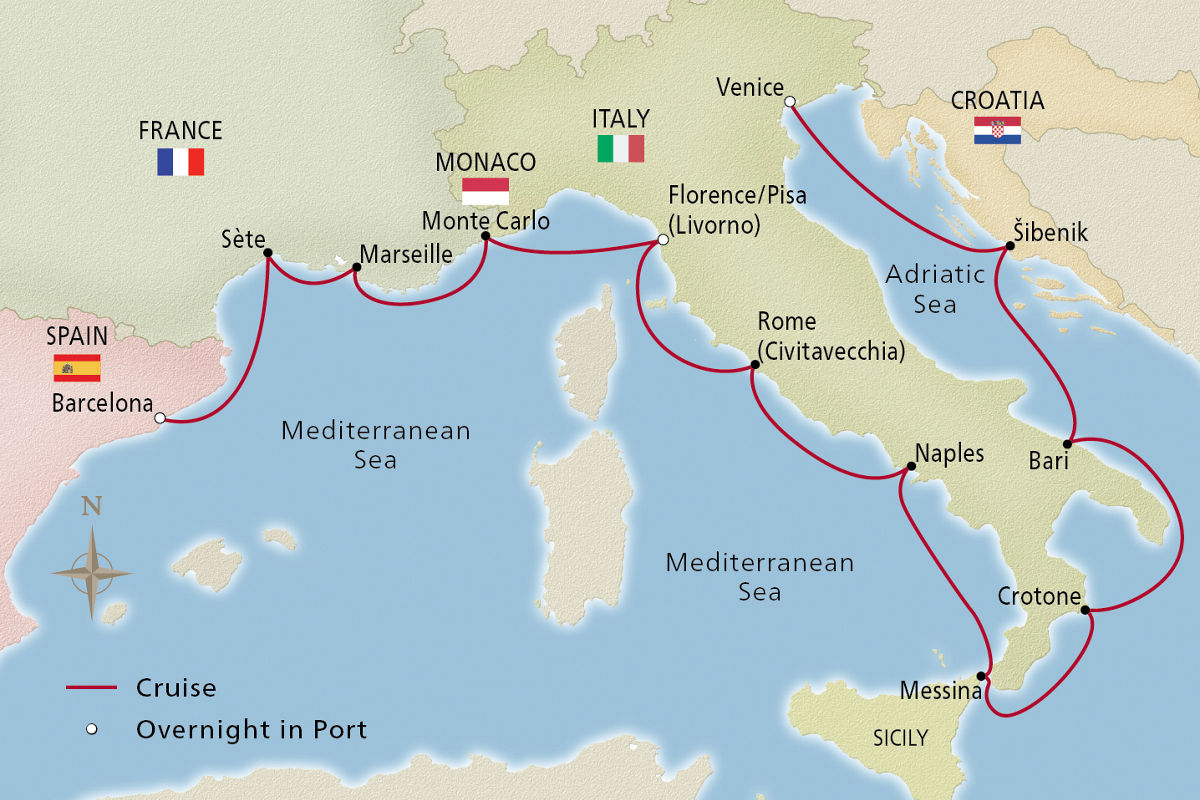 Mediterranean & Italian Sojourn – route map