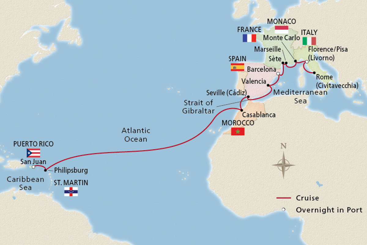 Mediterranean to Caribbean Sojourn – route map