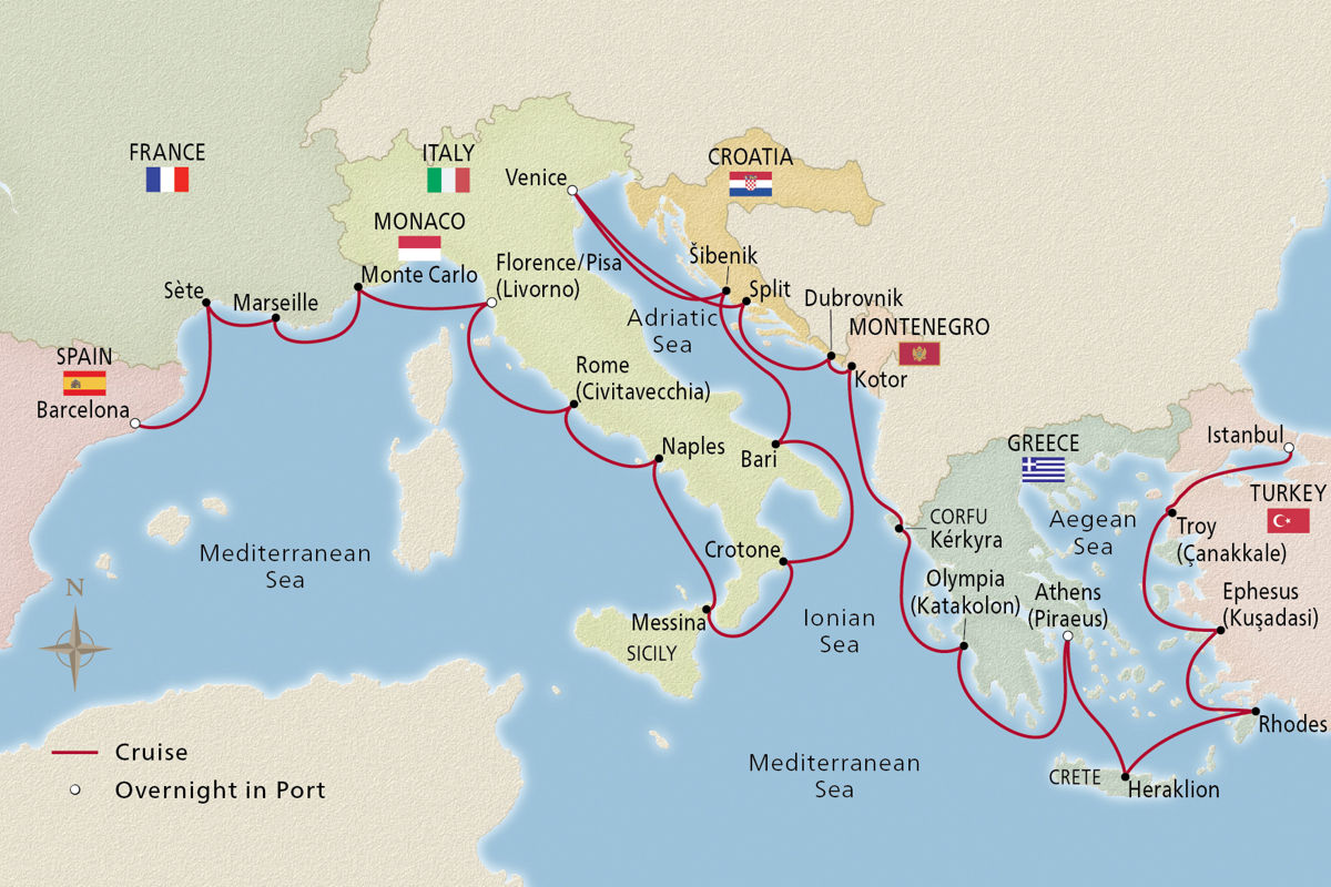 Mediterranean's Iconic Shores – route map