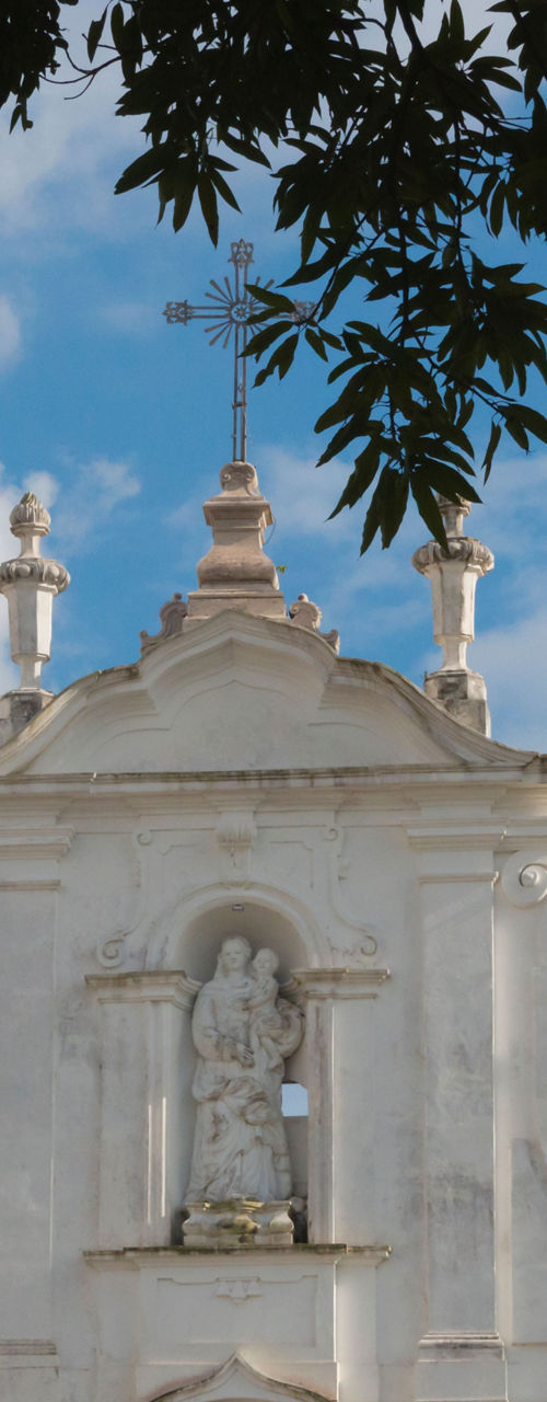 Historic white church with twin towers
