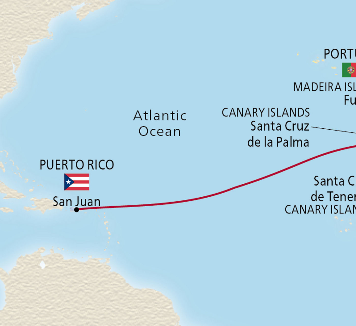 Map of Mid Atlantic Crossing itinerary
