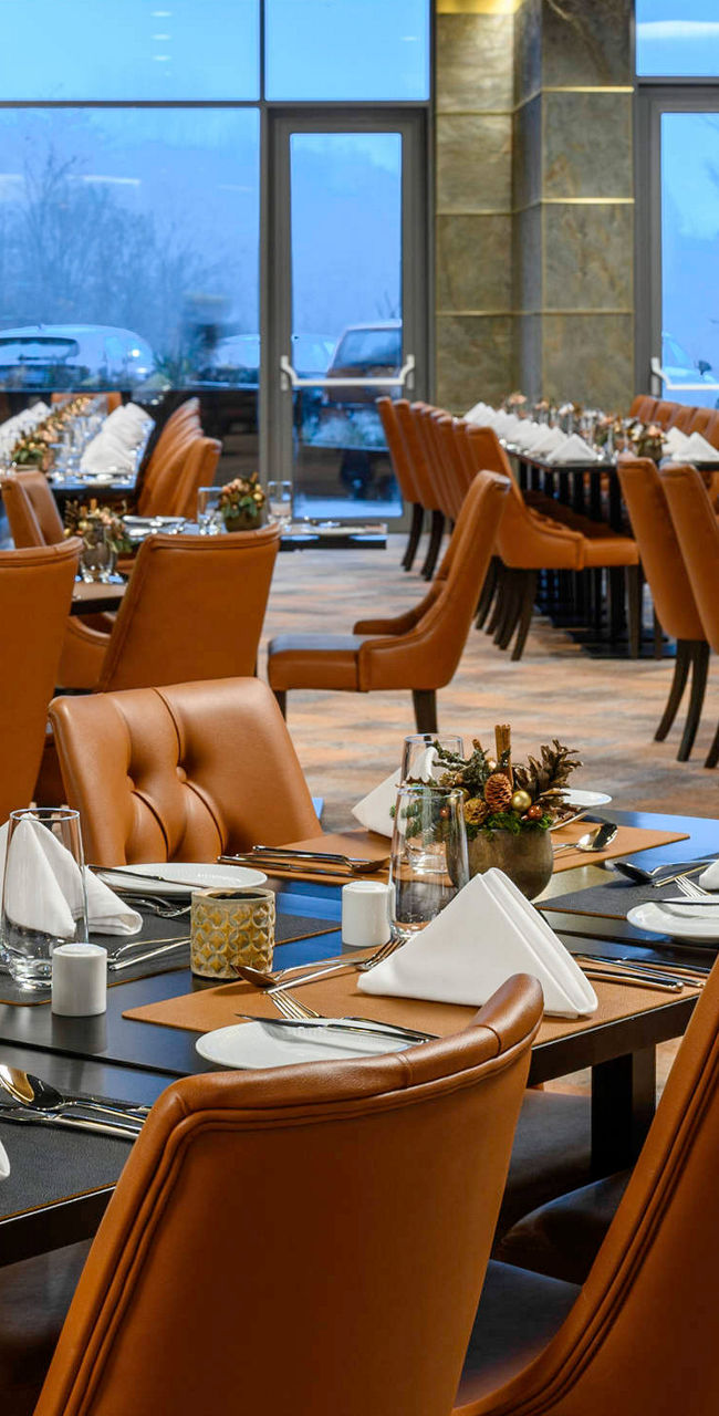 Elegant restaurant interior with warm lighting