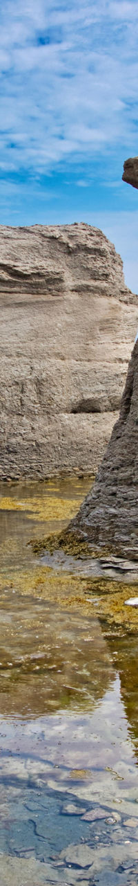 Rock formations with clear water and blue sky