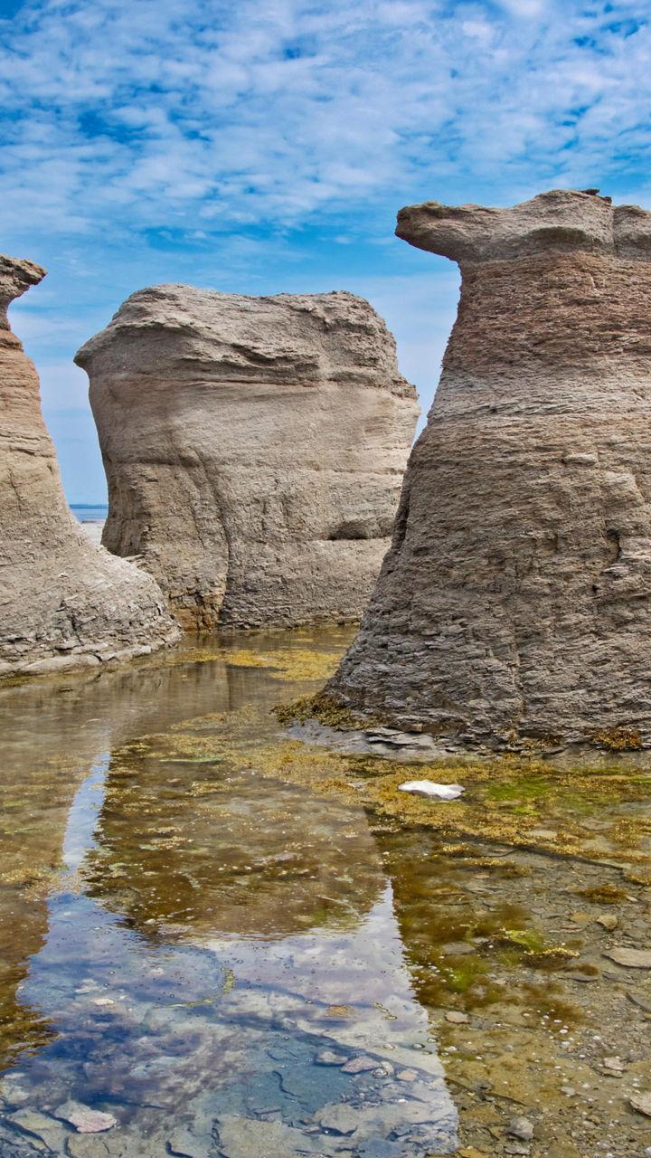 Rock formations with clear water and blue sky