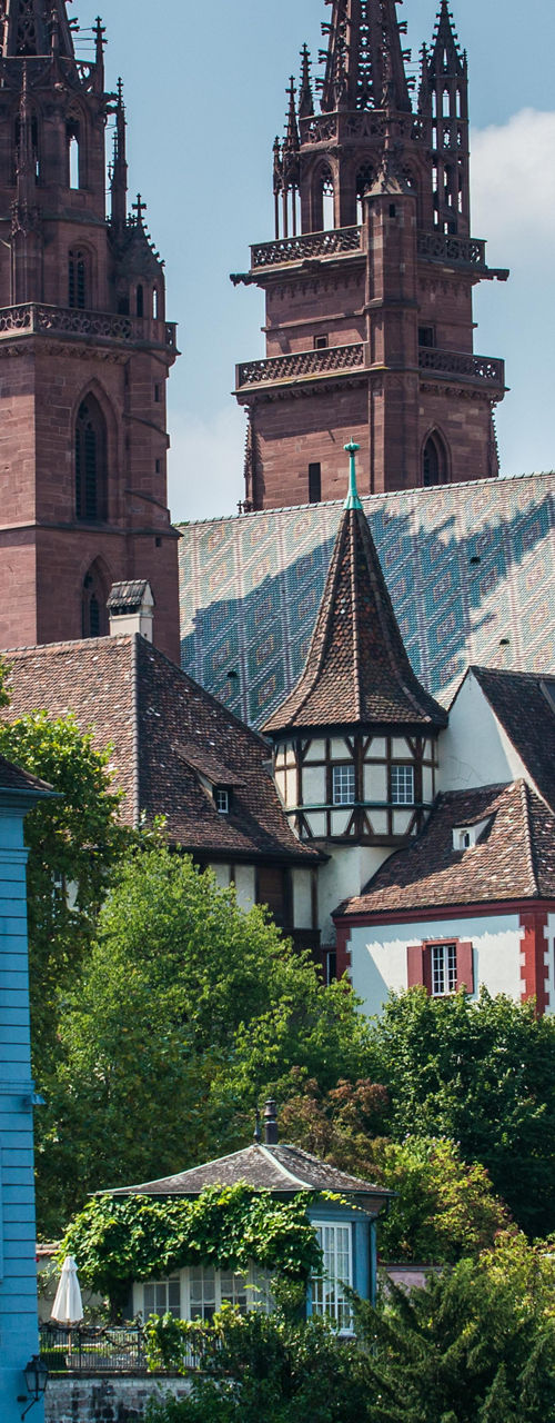 Historic Basel Cathedral and colorful houses