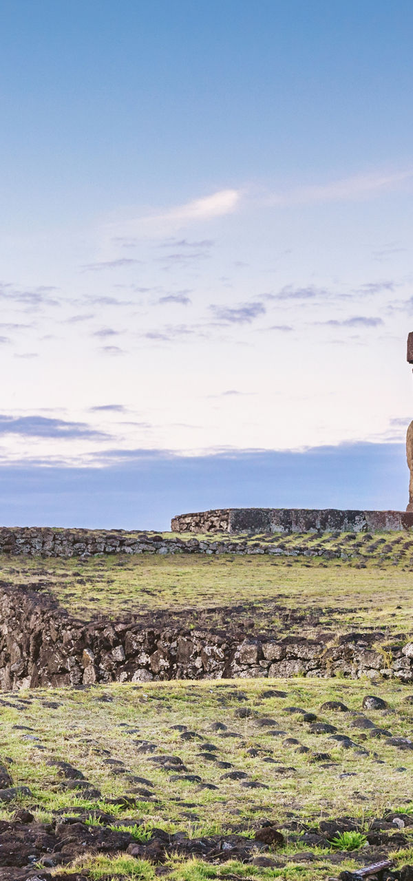 Easter Island Moai statues at sunrise