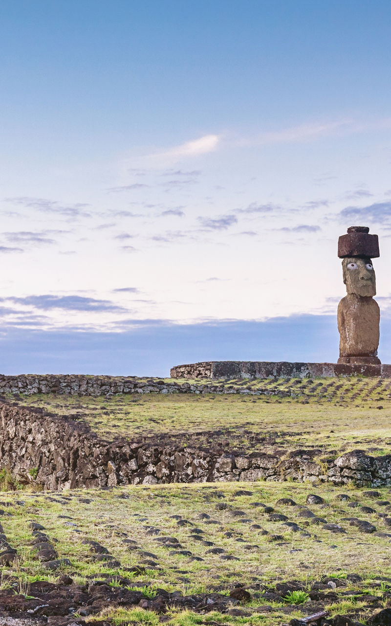 Easter Island Moai statues at sunrise
