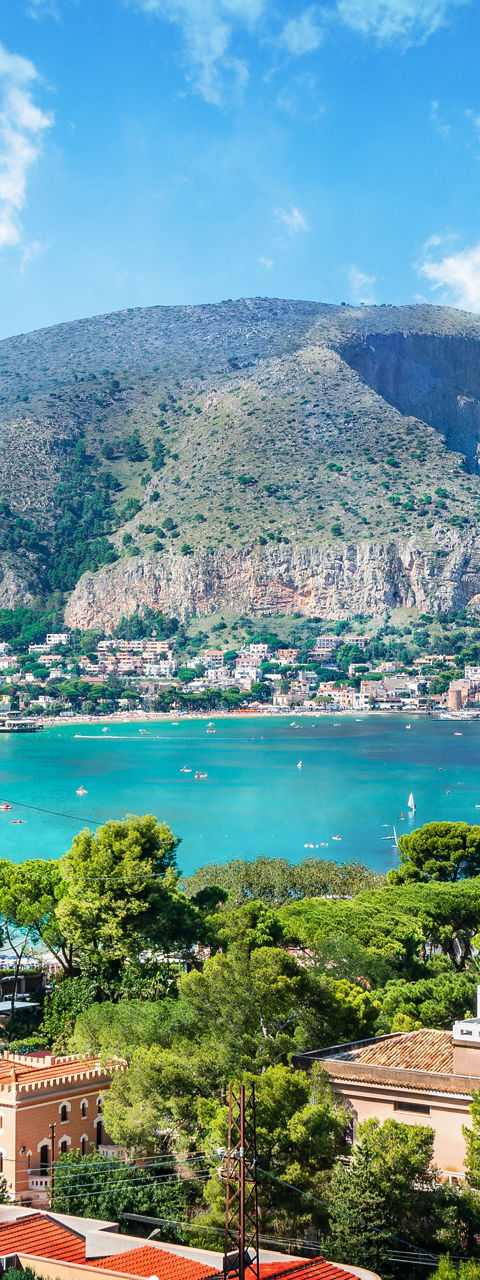 Scenic coastal view of Mondello, Sicily