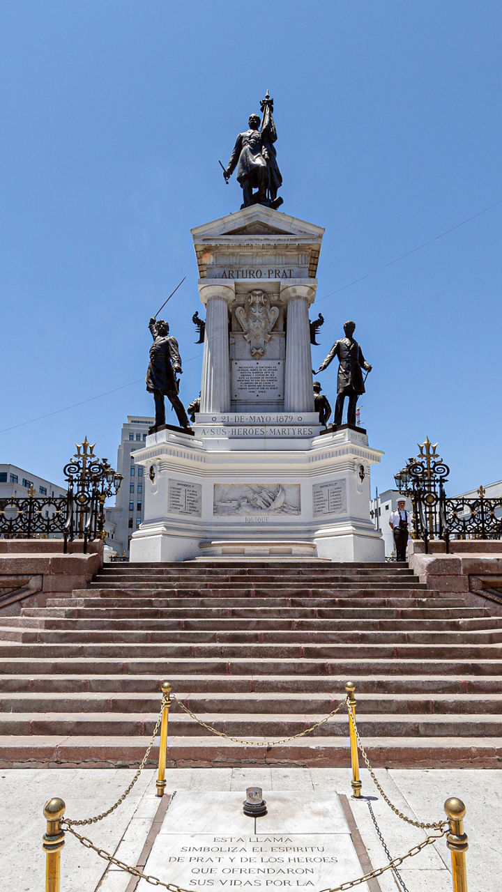 Historic monument in urban plaza setting