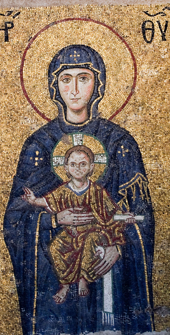 Historic Byzantine mosaic with religious figures