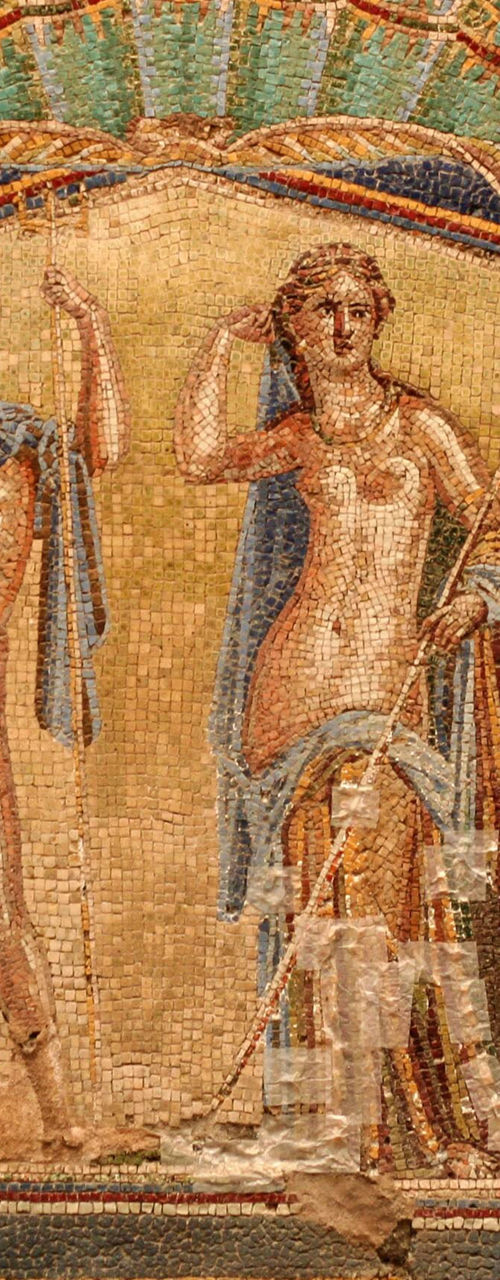 Ancient Roman Mosaic with Mythological Figures