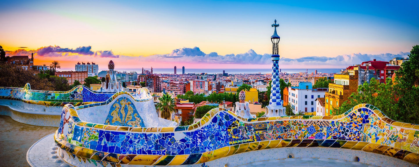 Colorful view of Park Güell in Barcelona