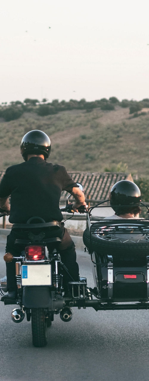 Motorcycle with sidecar on scenic road