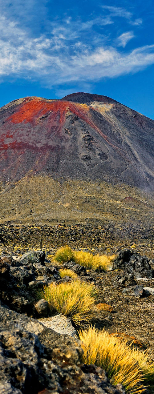 Majestic volcanic mountain under clear skies