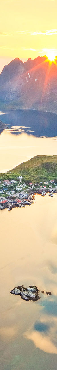 Scenic fjord view at sunset with mountains