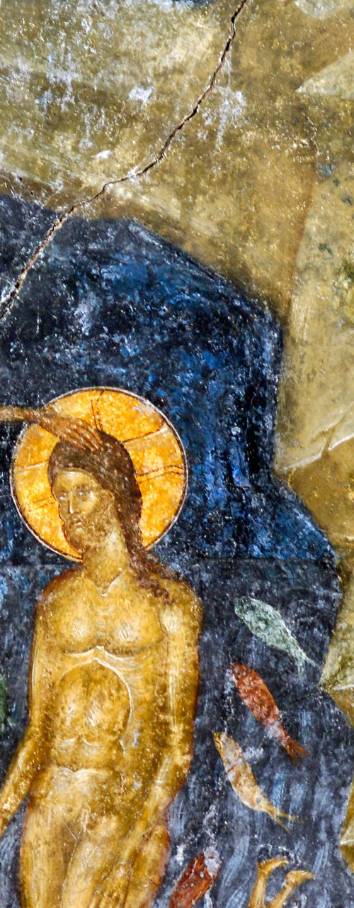 Historic religious fresco with biblical scene