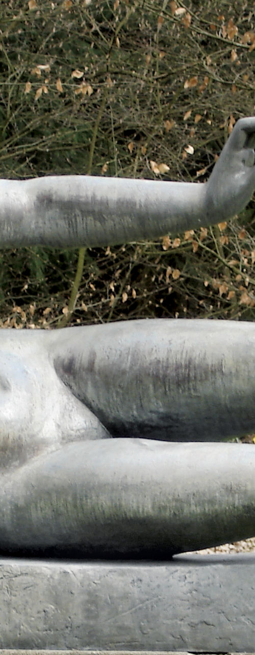 Bronze reclining sculpture in forest setting
