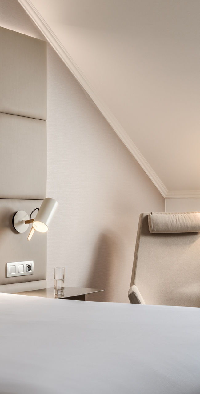 Modern hotel room with skylight window