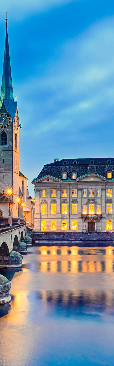 Scenic view of Zurich city at dusk