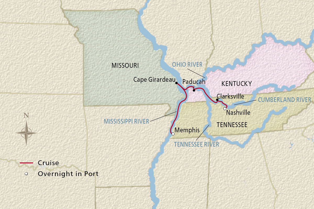 Nashville, Memphis & the Cumberland – route map