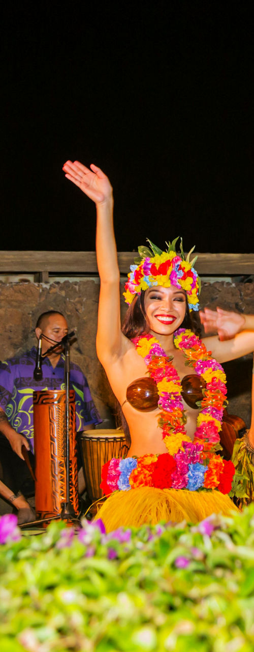 Traditional Polynesian dance performance at night