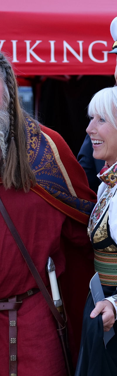 Group in Viking-themed attire at event