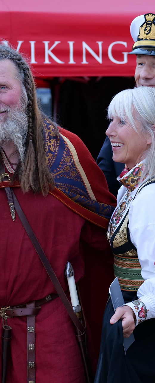 Group in Viking-themed attire at event
