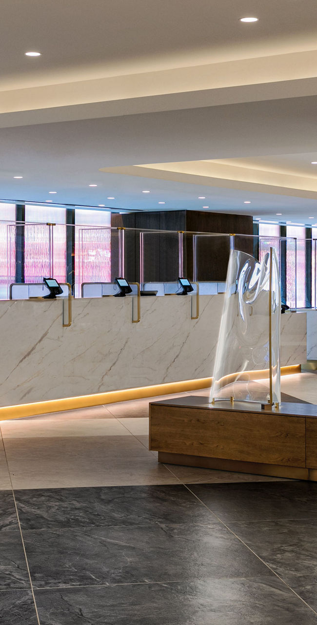 Modern reception area with protective barriers