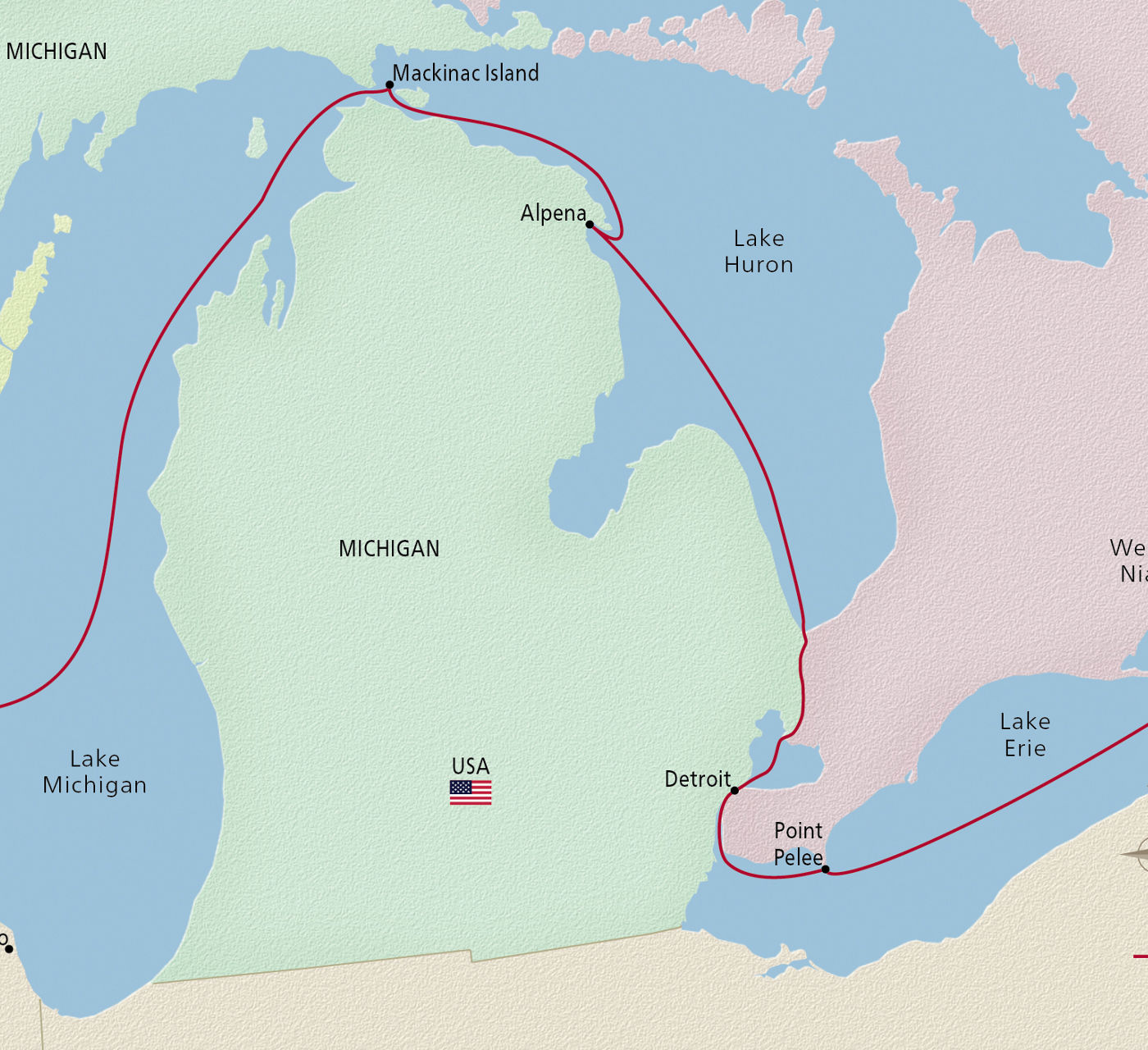 Map of Niagara & the Great Lakes itinerary
