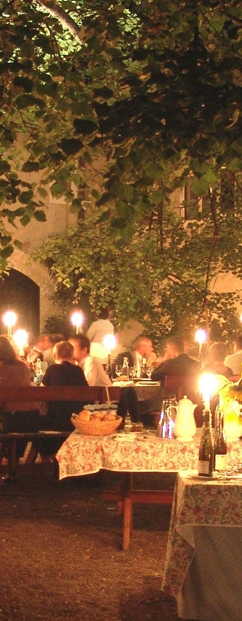 Outdoor Evening Dining Under String Lights