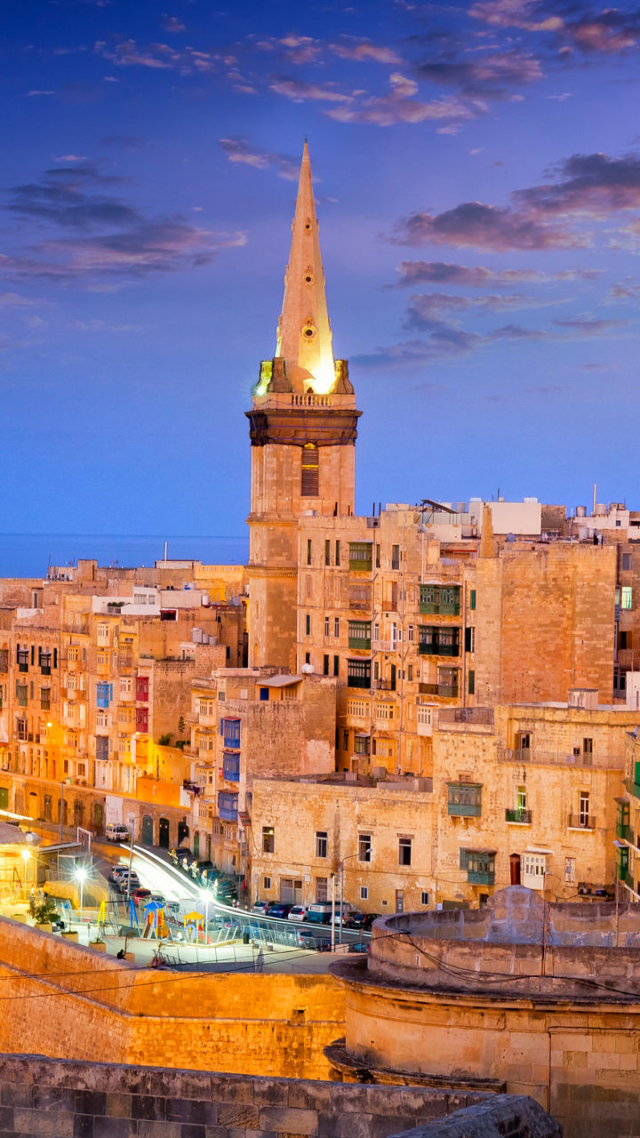 Twilight view of Valletta cityscape