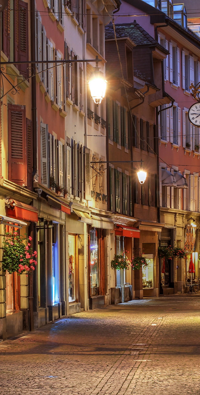 Charming European street at night
