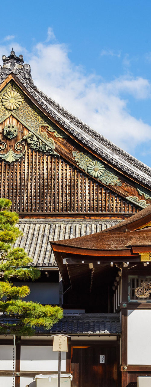 Traditional Japanese temple under clear skies