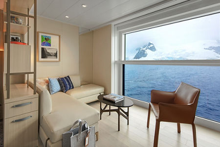 Modern cruise cabin with ocean view