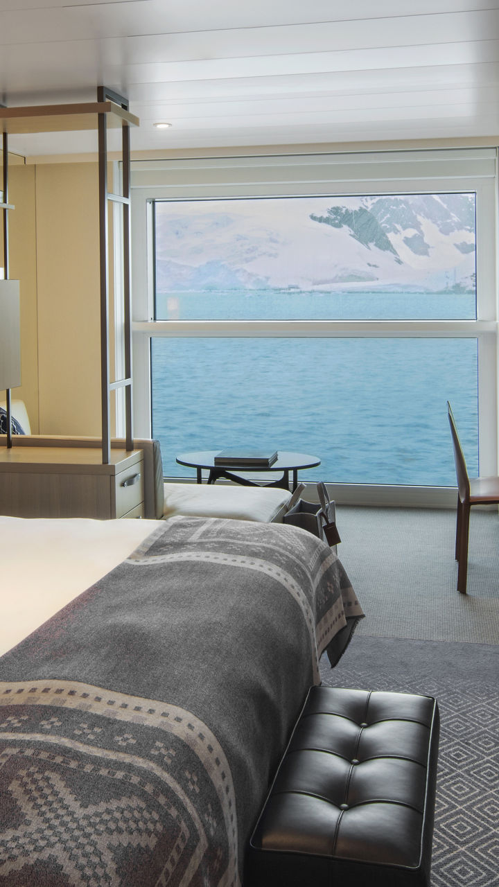 Modern cruise cabin with ocean view
