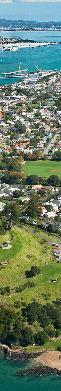 Aerial view of Auckland and coastal landscape