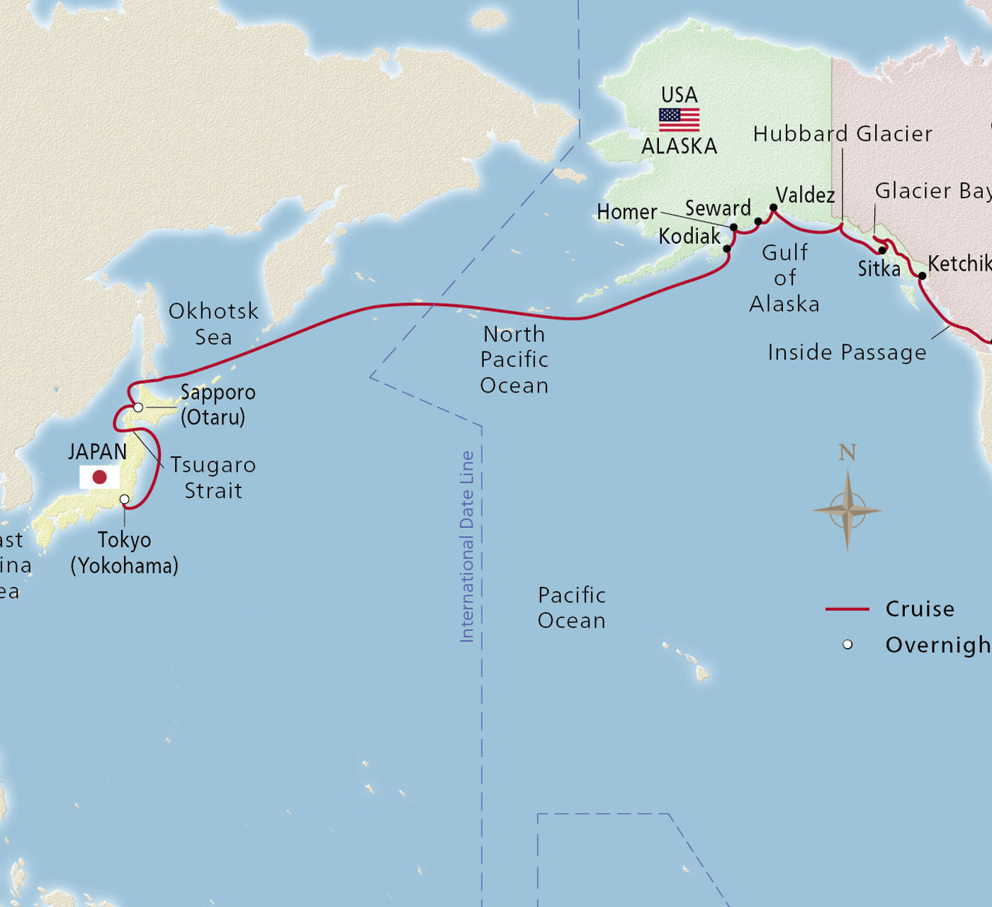 Map of North Pacific Passage itinerary
