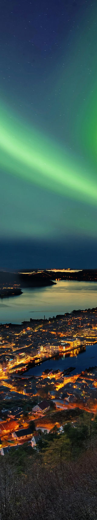 Northern Lights Over Cityscape at Night