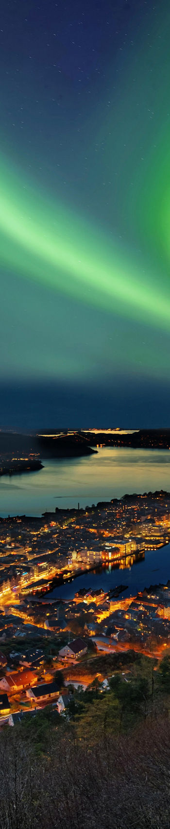 Northern Lights Over Cityscape at Night