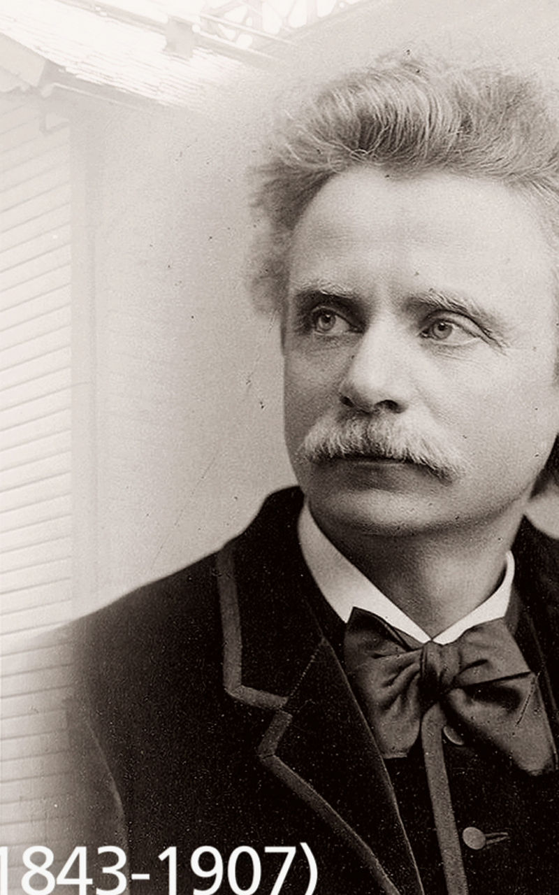 Edvard Grieg historical portrait with house