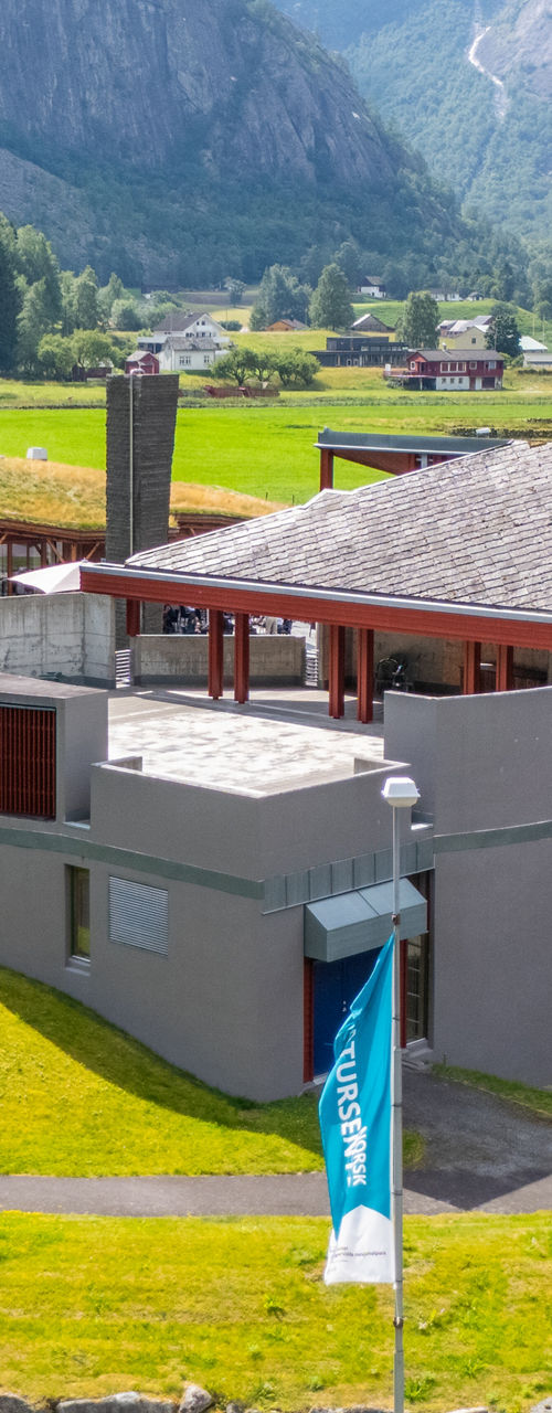 Modern visitor center in scenic valley
