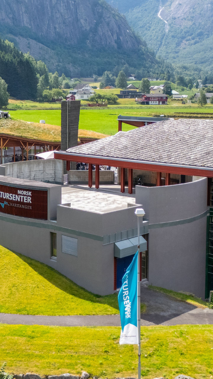 Modern visitor center in scenic valley