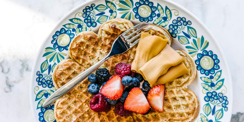 Waffles with fresh berries and cheese
