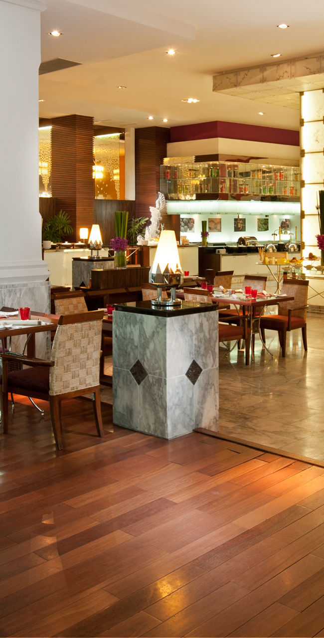 Elegant restaurant interior with buffet setup