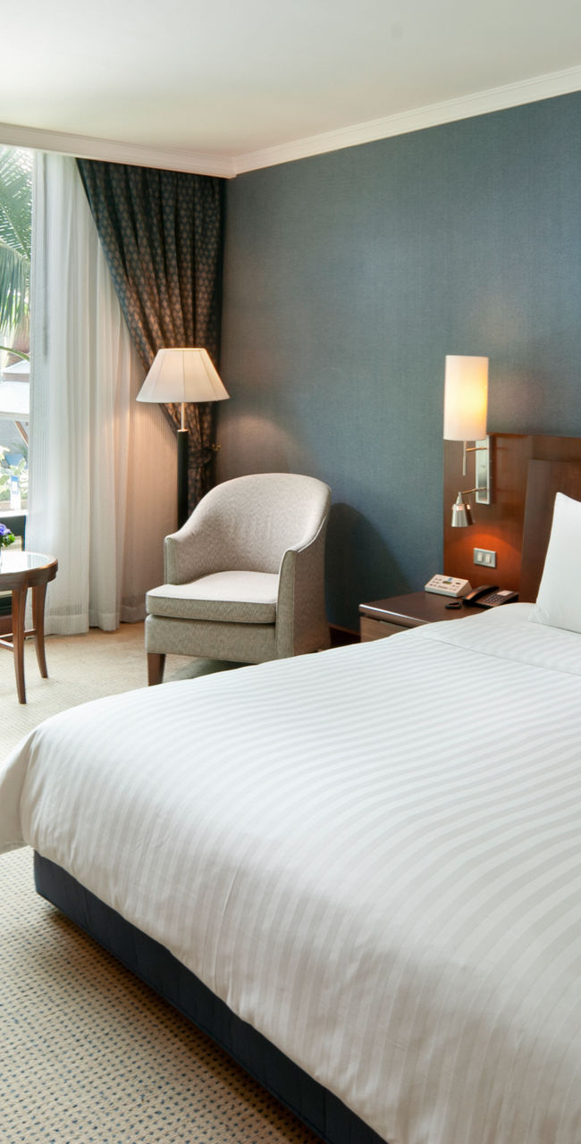 Modern hotel room with garden view
