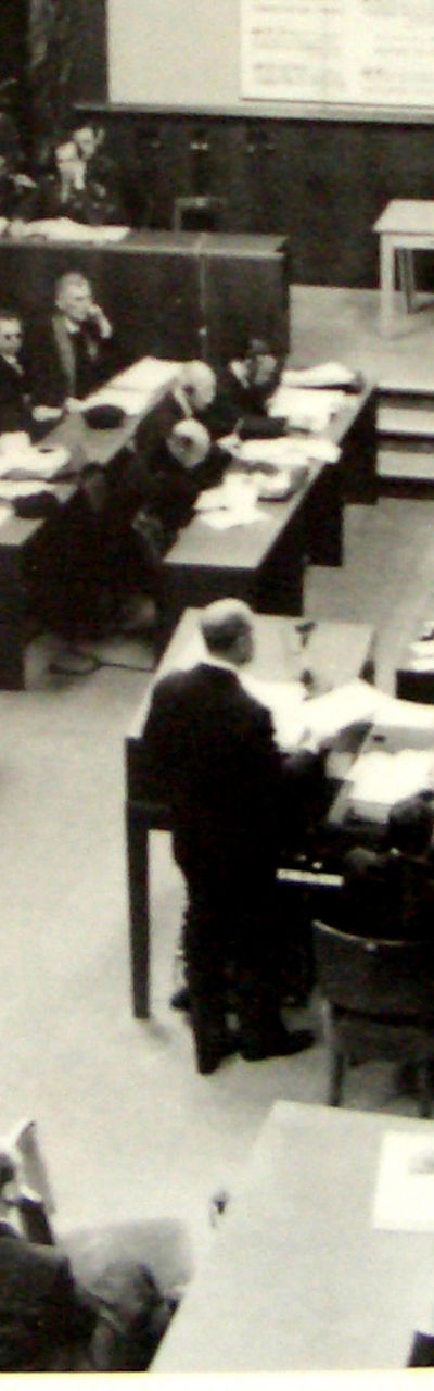 Historic courtroom scene during trial proceedings