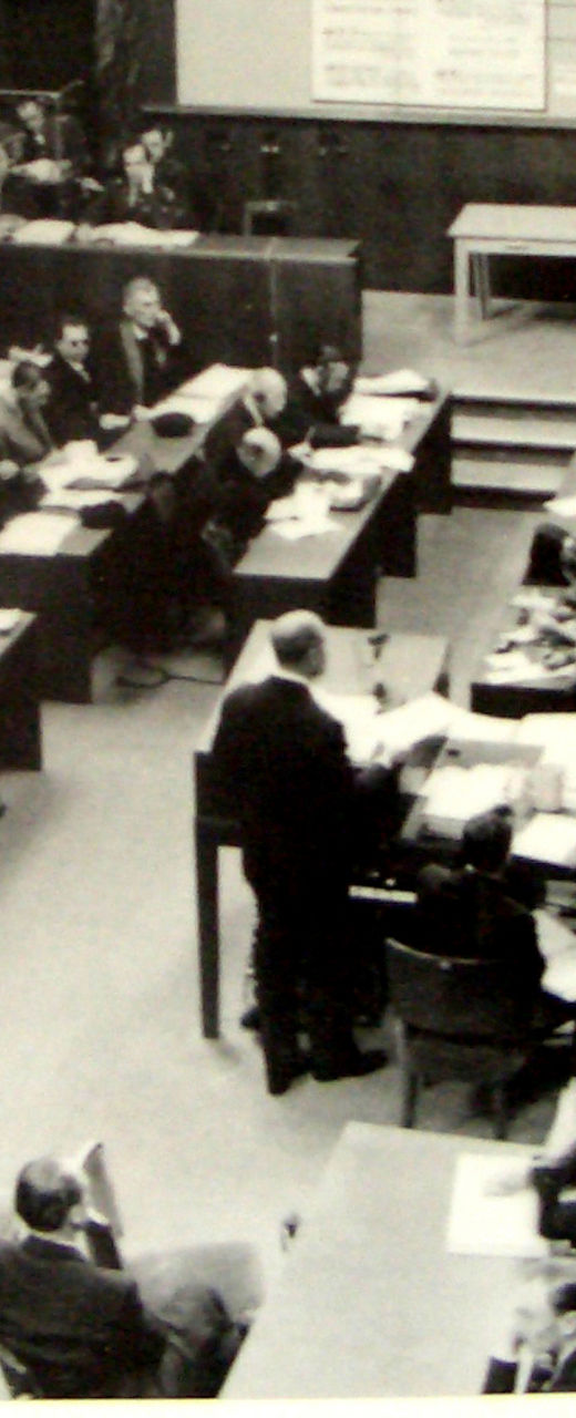 Historic courtroom scene during trial proceedings