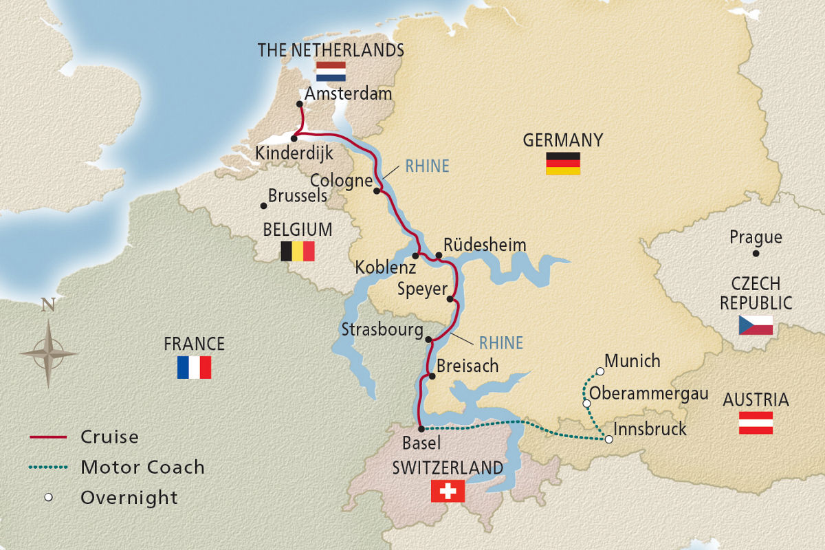 Oberammergau, Innsbruck & the Rhine – route map