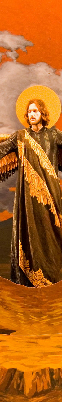 Dramatic angelic scene with golden tones